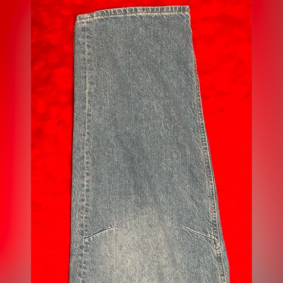 We The Free People Blue Denim Jeans Crossroads Mid Rise Slim Straight To Wire 32 - Picture 3 of 7